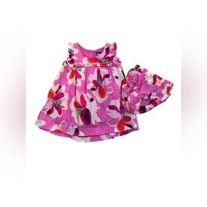 Tea Collection Size 9-12 Months Empire Dress and Bloomers in Pink Floral Burst